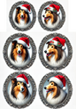 Rice Paper For Decoupage Collies In Christmas Hats In Ovals Full Cat. No. 2972