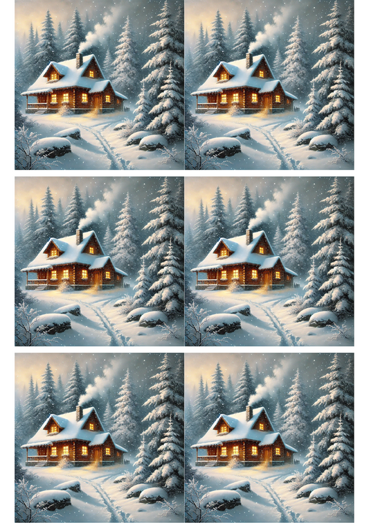 Rice Paper for Decoupage Cozy House In Winter Collage Cat. No. 1803