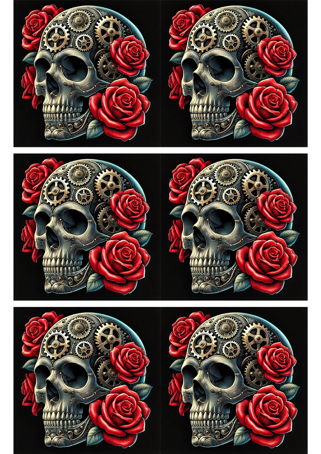 Rice Paper For Decoupage Skull And Roses Steampunk Collage Cat. No. 2813