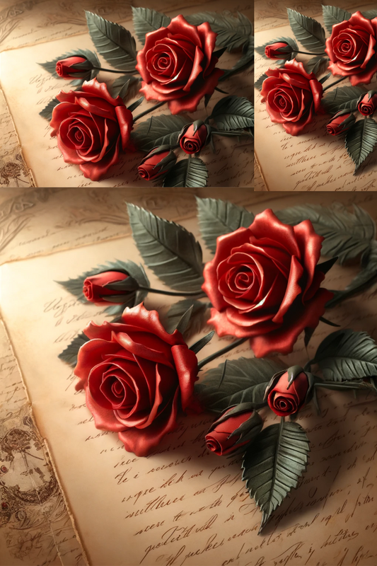 Papel de Arroz para Decoupage Rosas Rojas sobre Letras Antiguas Cat. No. 98