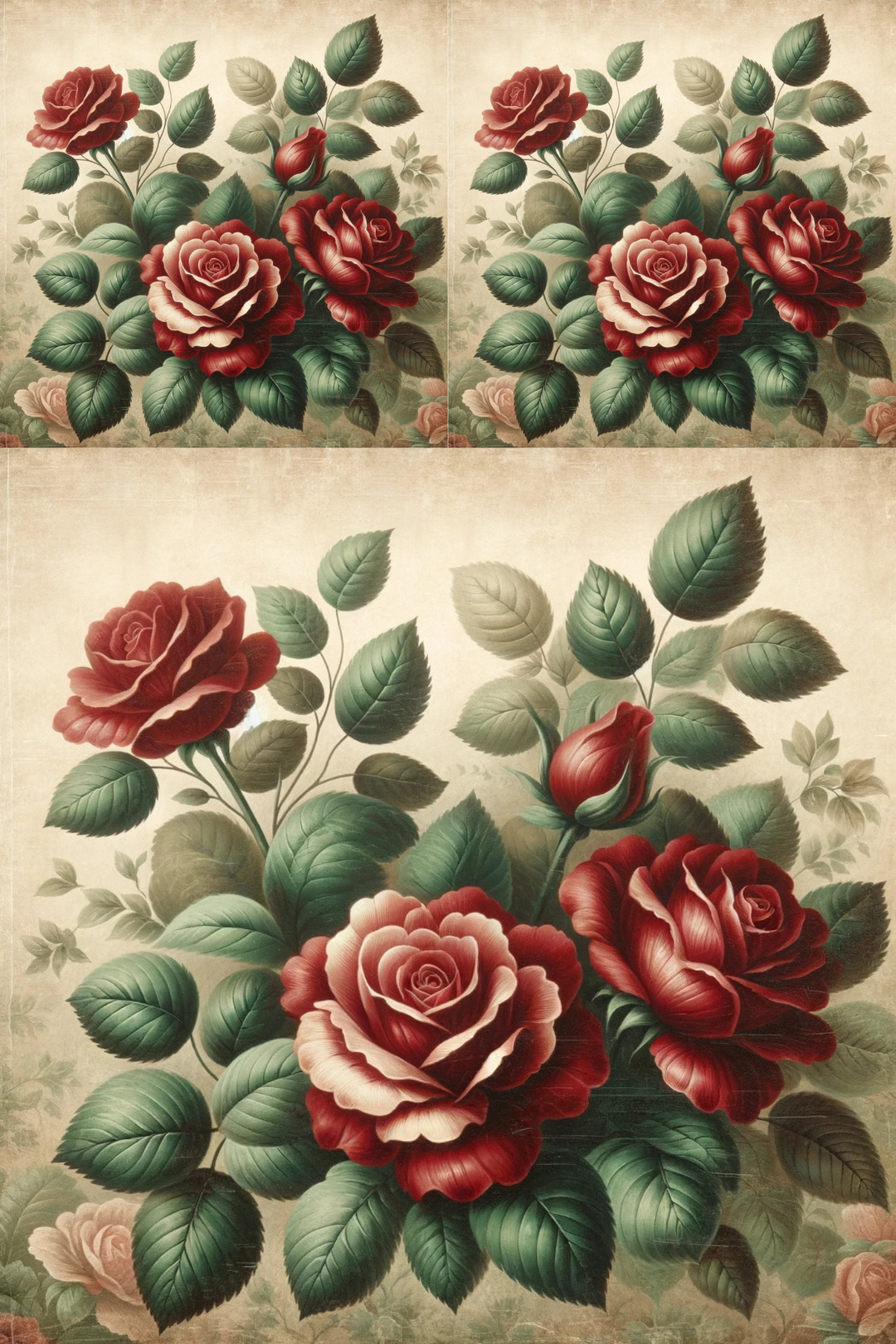 Rice Paper for Decoupage Red Roses Vinatge Cat. No. 21