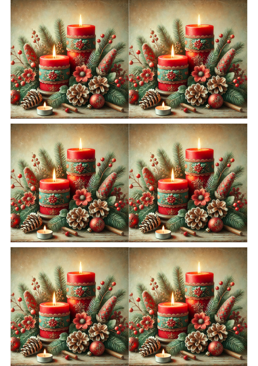 Rice Paper For Decoupage Red Candles Collage Cat. No. 2815