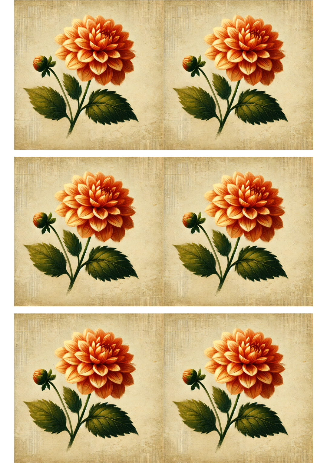 Reispapier für Decoupage, Dahlienblüte auf orangefarbenem Hintergrund, Collage, Kat. Nr. 2975