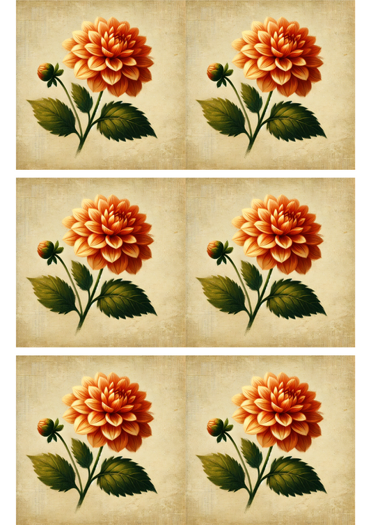 Papier de riz pour découpage, collage de fleurs de dahlia sur fond orange, réf. 2975