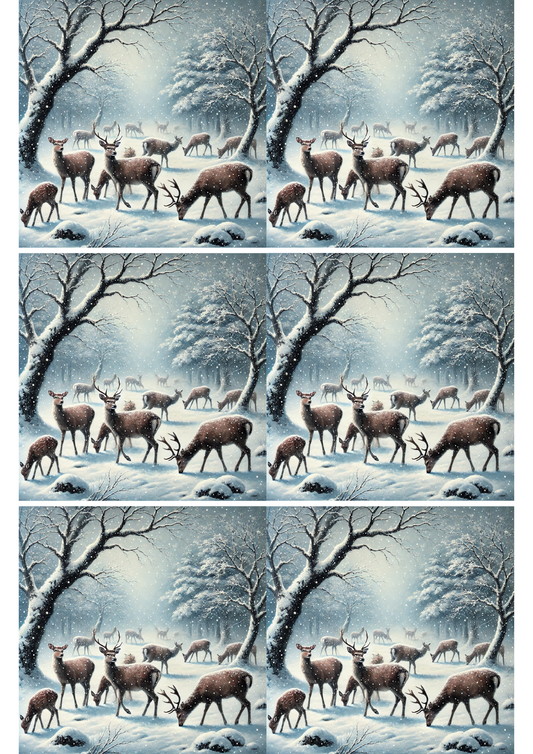 Rice Paper for Decoupage Deer In Winter Collage Cat. No. 1817