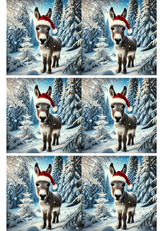 Collage de burro navideño en invierno con papel de arroz para decoupage Cat. No. 1819