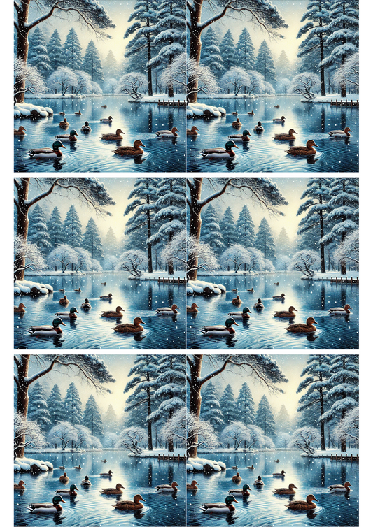 Rice Paper for Decoupage Ducks On The Lake In Winter Collage Cat. No. 1827