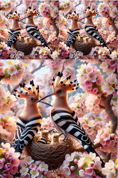 Rice Paper For Decoupage Hoopoe In A Nest On A Cherry Collage Cat. No. 509