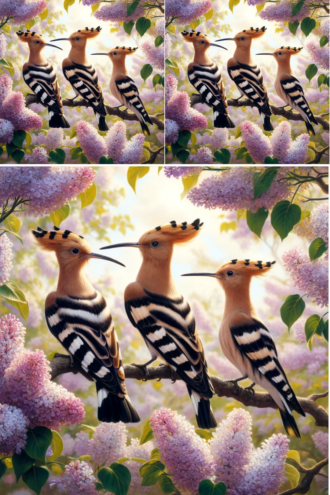 Rice Paper For Decoupage Hoopoe In A Nest On A Lilac Twig Collage Cat. No. 513
