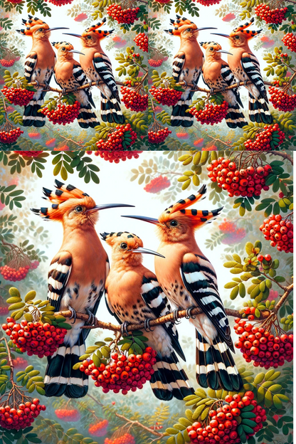 Rice Paper for Decoupage Hoopoe on Rowan Tree Collage Cat. No. 525
