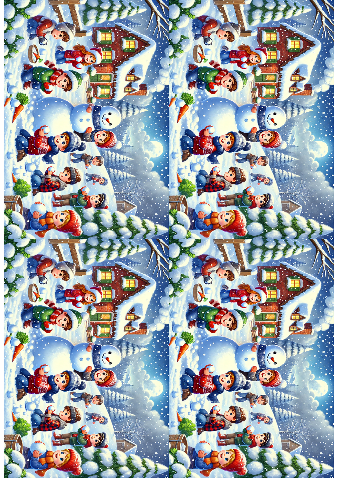 Rice Paper for Decoupage Children Make a Snowman Collage Cat. No. 1508