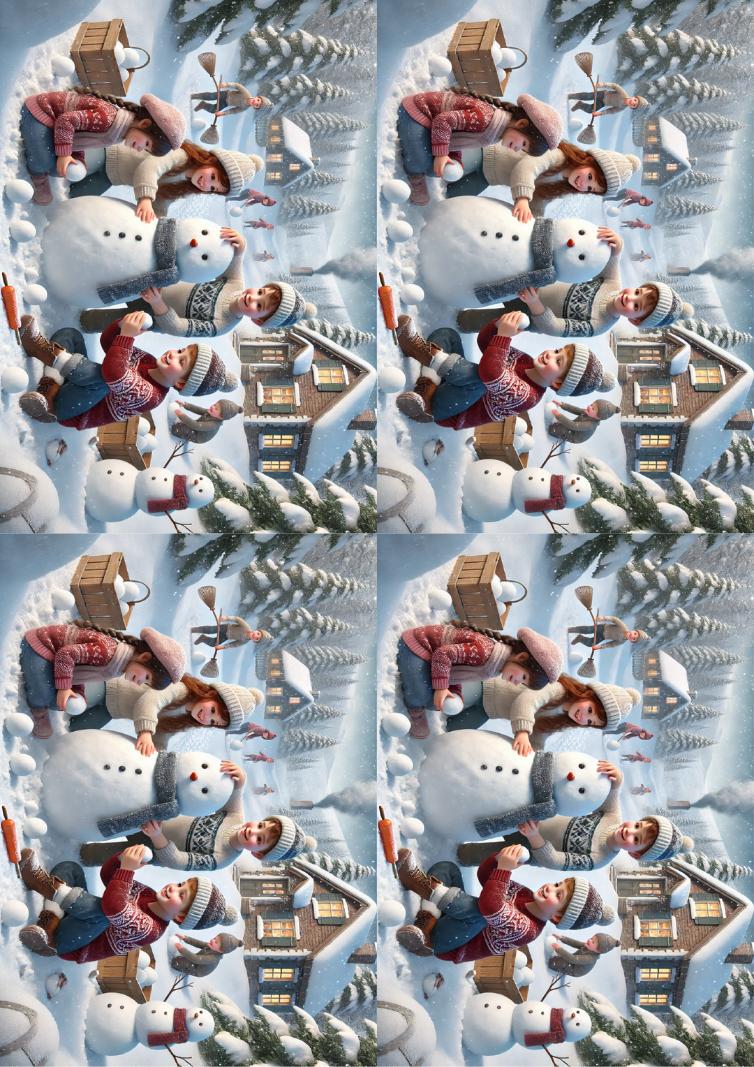 Rice Paper for Decoupage Children Make Snowman Realistic Collage Cat. No. 1510