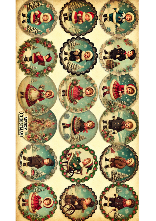 Papier de riz pour découpage Enfants sur boule de Noël Cat. complet n° 1428
