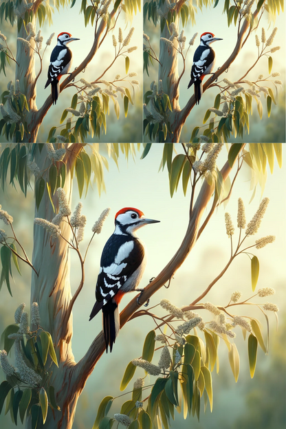 Rice Paper For Decoupage Woodpecker On Eucalyptus Collage Cat. No. 539