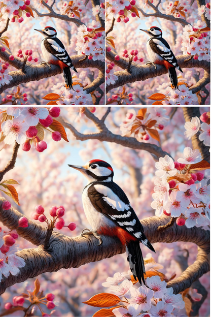 Rice Paper for Decoupage Woodpecker on Cherry Tree Collage Cat. No. 543