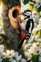 Rice paper for decoupage Woodpecker on a pear tree, full, Cat. No. 550