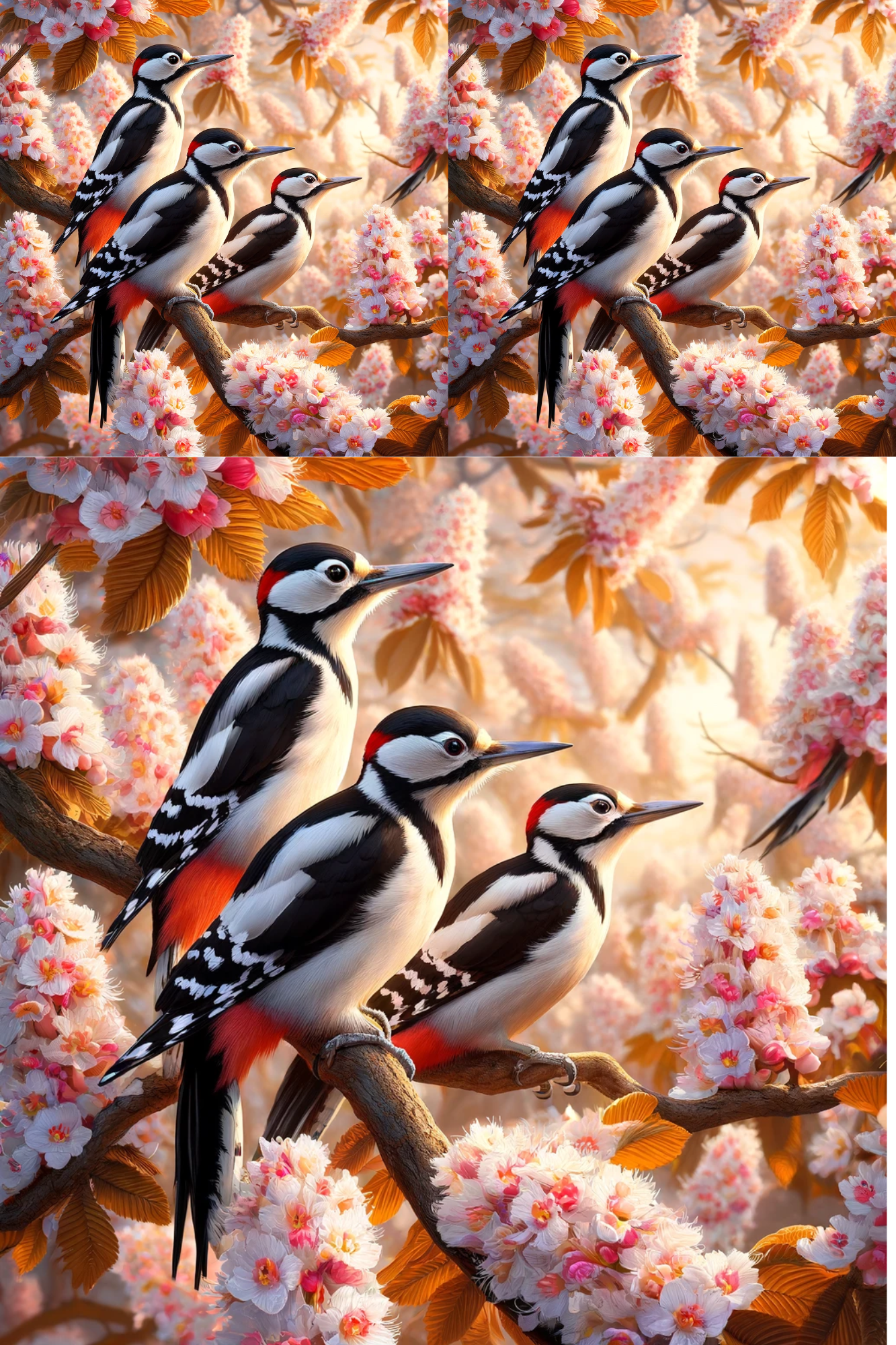 Collage de pájaro carpintero sobre castaño, papel de arroz para decoupage, nº de cat. 551