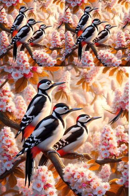 Rice Paper For Decoupage Woodpecker On A Chestnut Tree Collage Cat. No. 551