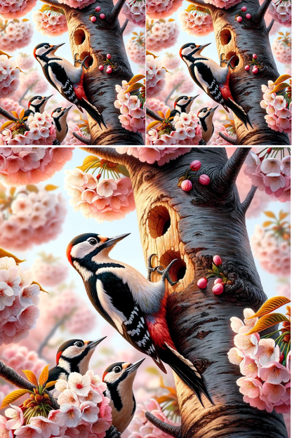 Rice Paper for Decoupage Woodpeckers on Cherry Tree Collage Cat. No. 553