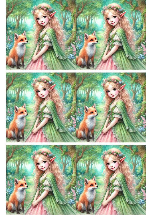 Rice Paper for Decoupage Fox And Forest Elf Collage Cat. No. 1876