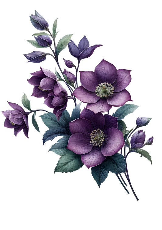 Rice Paper For Decoupage Purple Hellebores Full Cat No. 1028