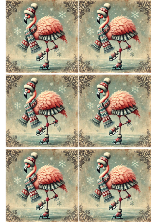 Papel de arroz para decoupage Flamingo Skate Collage vintage Cat. No. 1668
