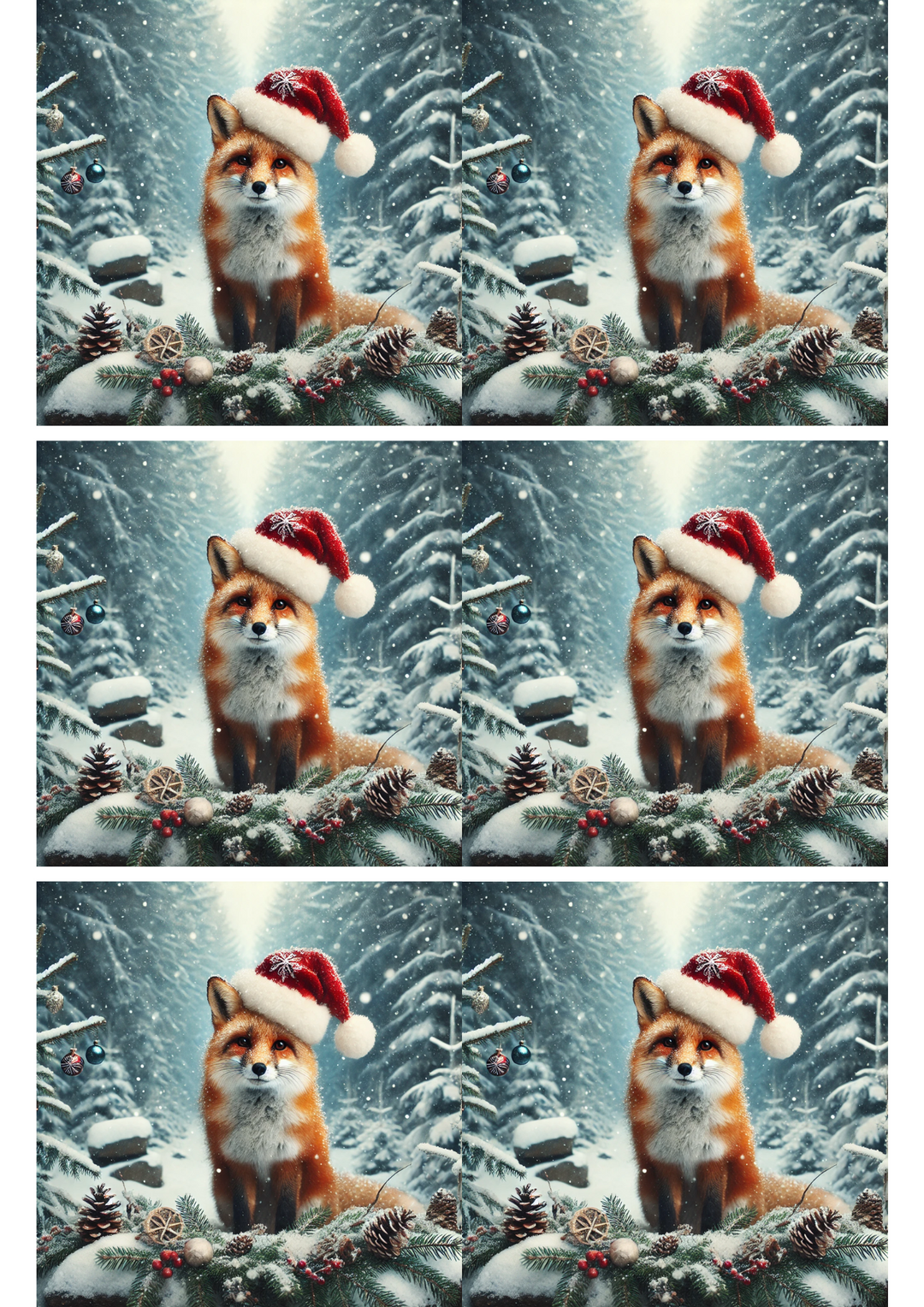 Rice Paper for Decoupage Fox In Christmas Hat Collage Cat. No. 1898
