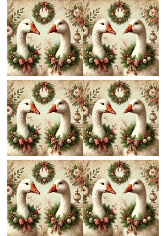 Rice Paper For Decoupage Christmas Geese 2 Collage Cat. No. 2995