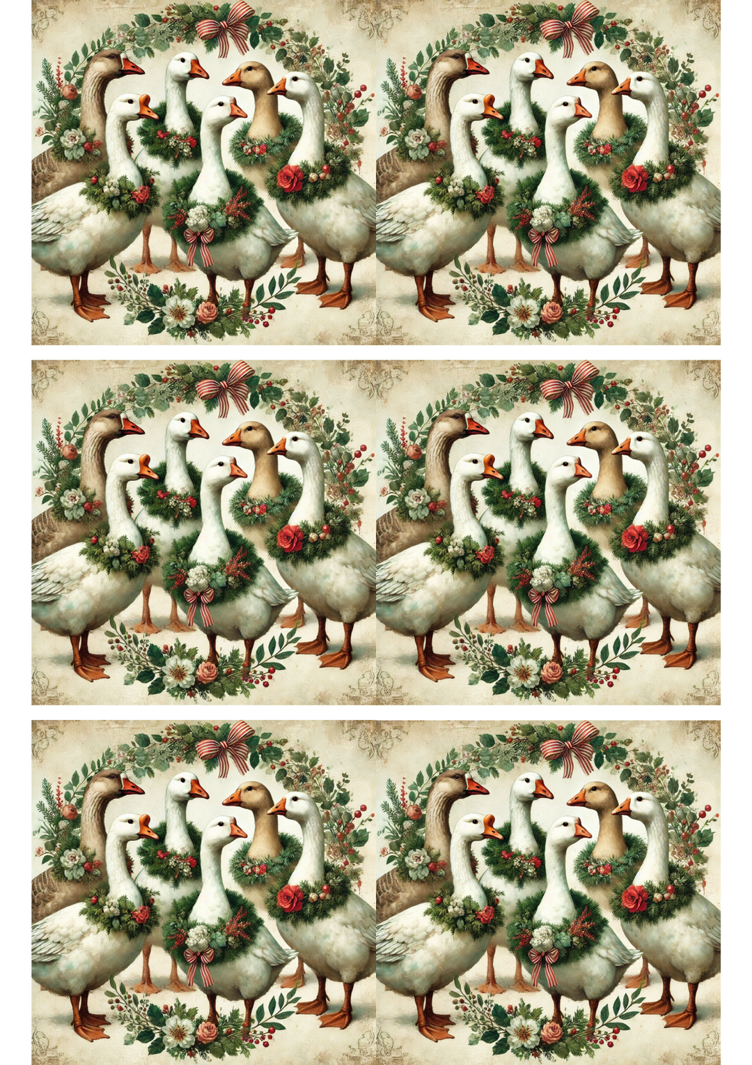 Rice Paper For Decoupage Christmas Geese Collage Cat. No. 2993