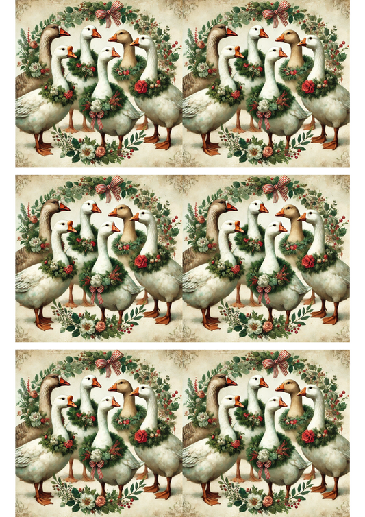 Rice Paper For Decoupage Christmas Geese Collage Cat. No. 2993