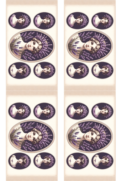 Rice Paper For Decoupage Girls' Heads Lavender Oval Collage Cat. No. 127