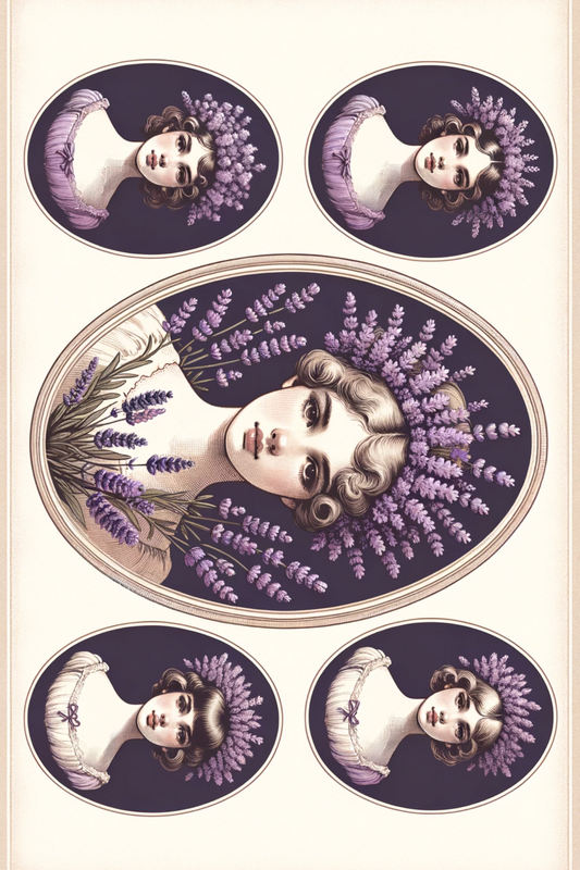 Rice Paper For Decoupage Girls Heads Lavender Oval Full Cat. No. 128