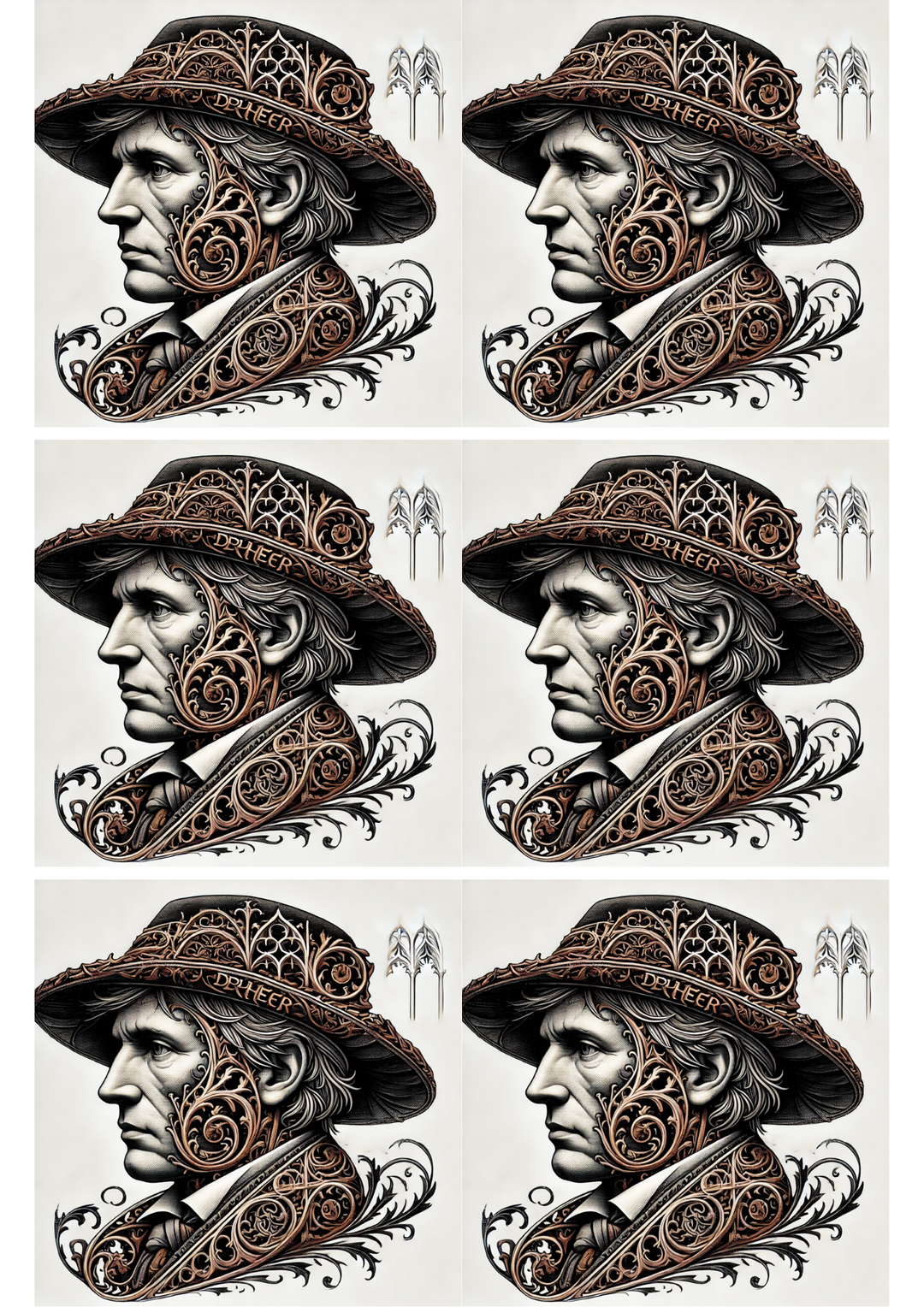 Rice Paper for Decoupage Man In A Hat In Gothic Style Collage Cat. No. 1936