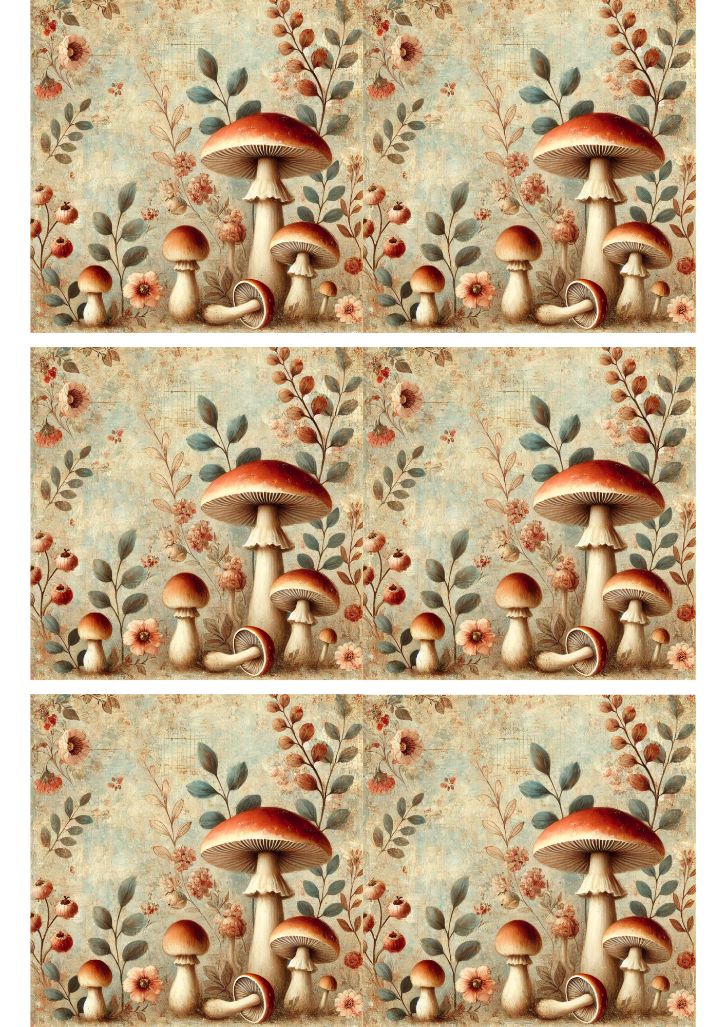 Rice Paper For Decoupage Mushrooms Shabby Chic Collage Cat. No. 2821