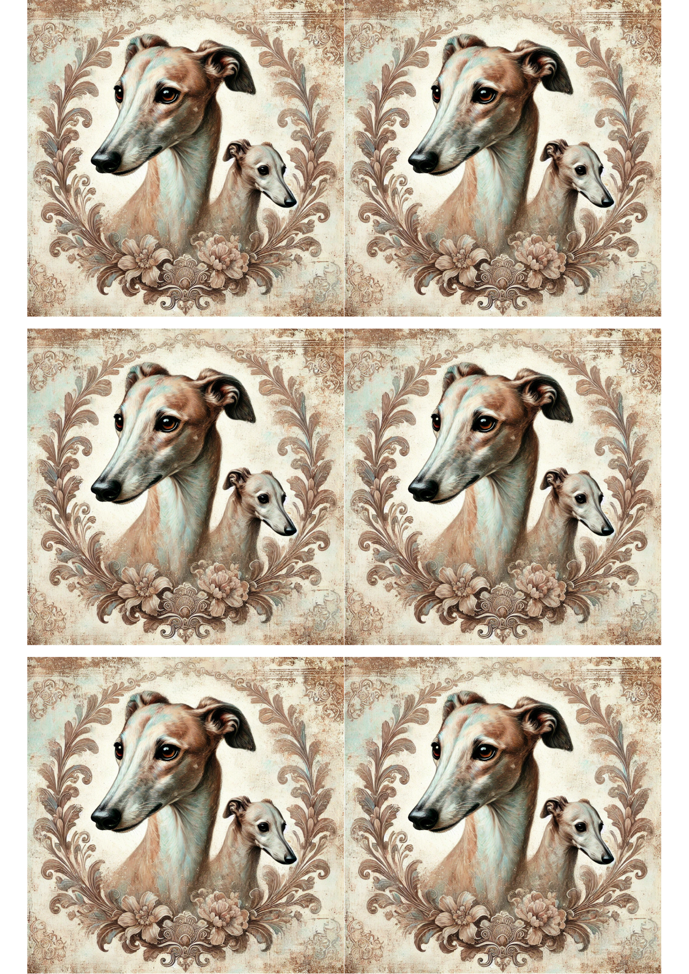 Rice Paper for Decoupage Greyhound Shabby Chic Collage Cat. No. 1950