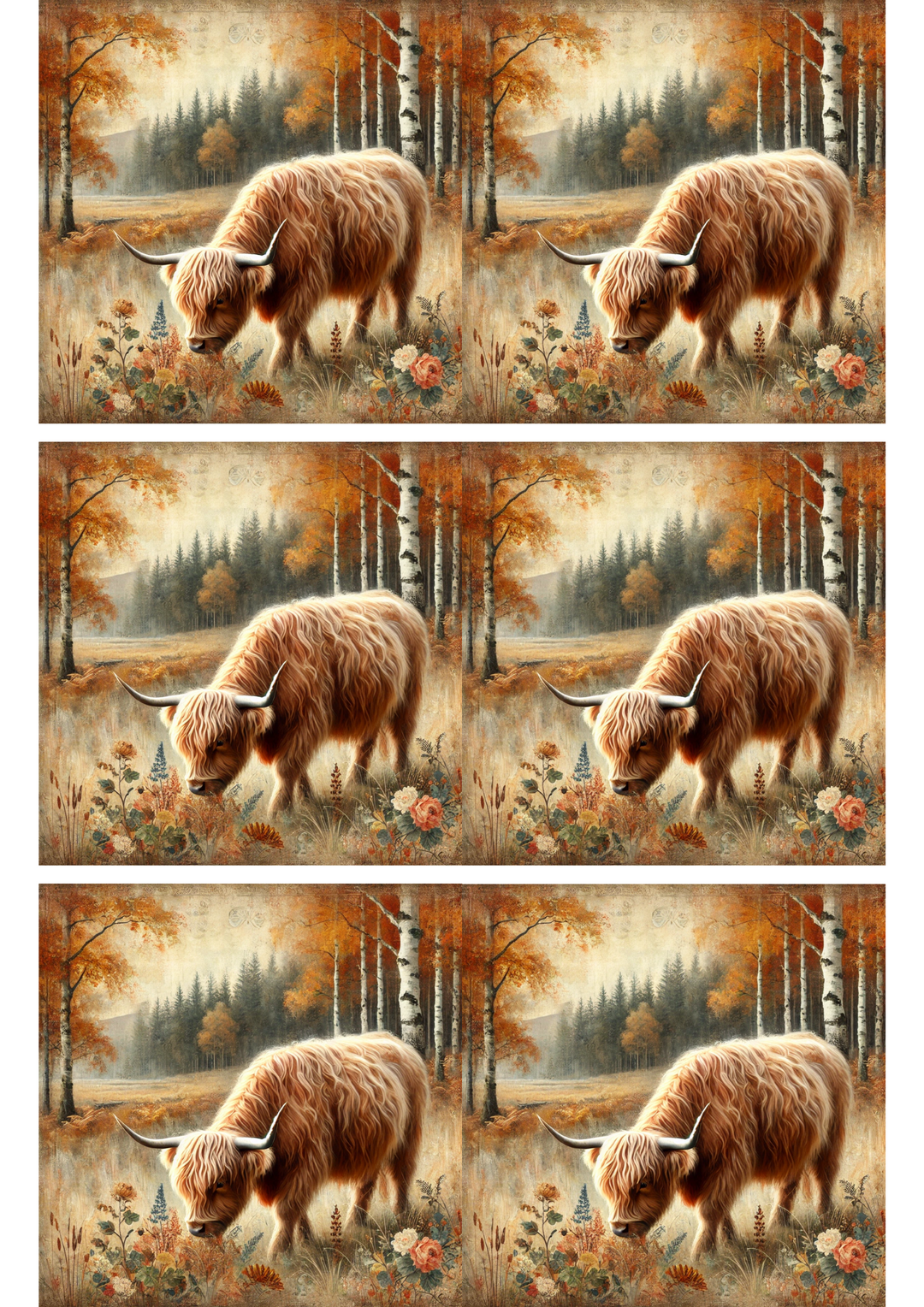 Reispapier für Decoupage, Hochlandkuh im Herbst, Collage, Kat. Nr. 2825