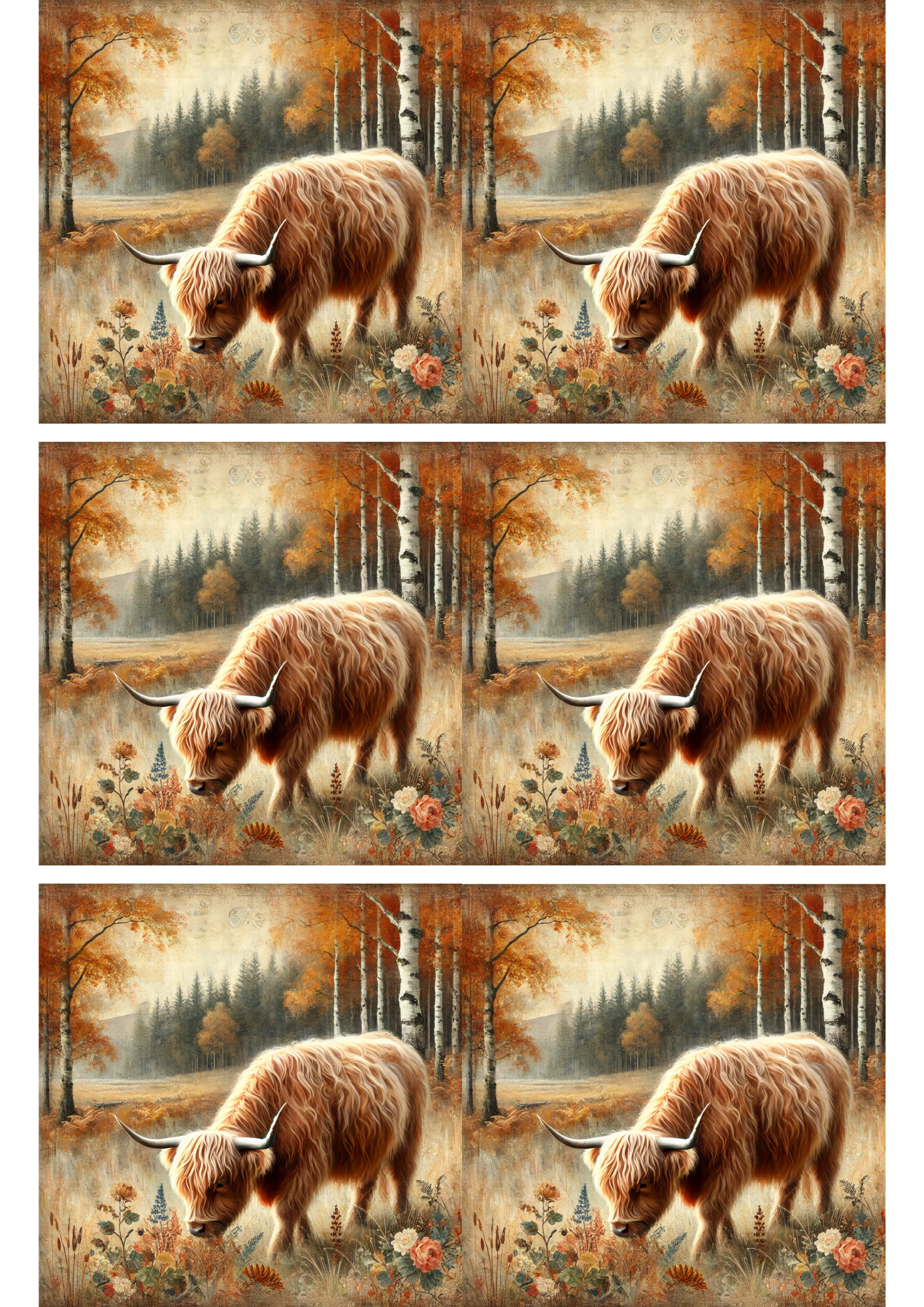 Rice Paper For Decoupage Highland Cow in Autumn Collage Cat. No. 2825