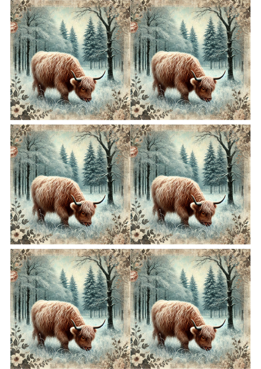 Reispapier für Decoupage, Hochlandkuh im Winter, Collage, Kat. Nr. 2833