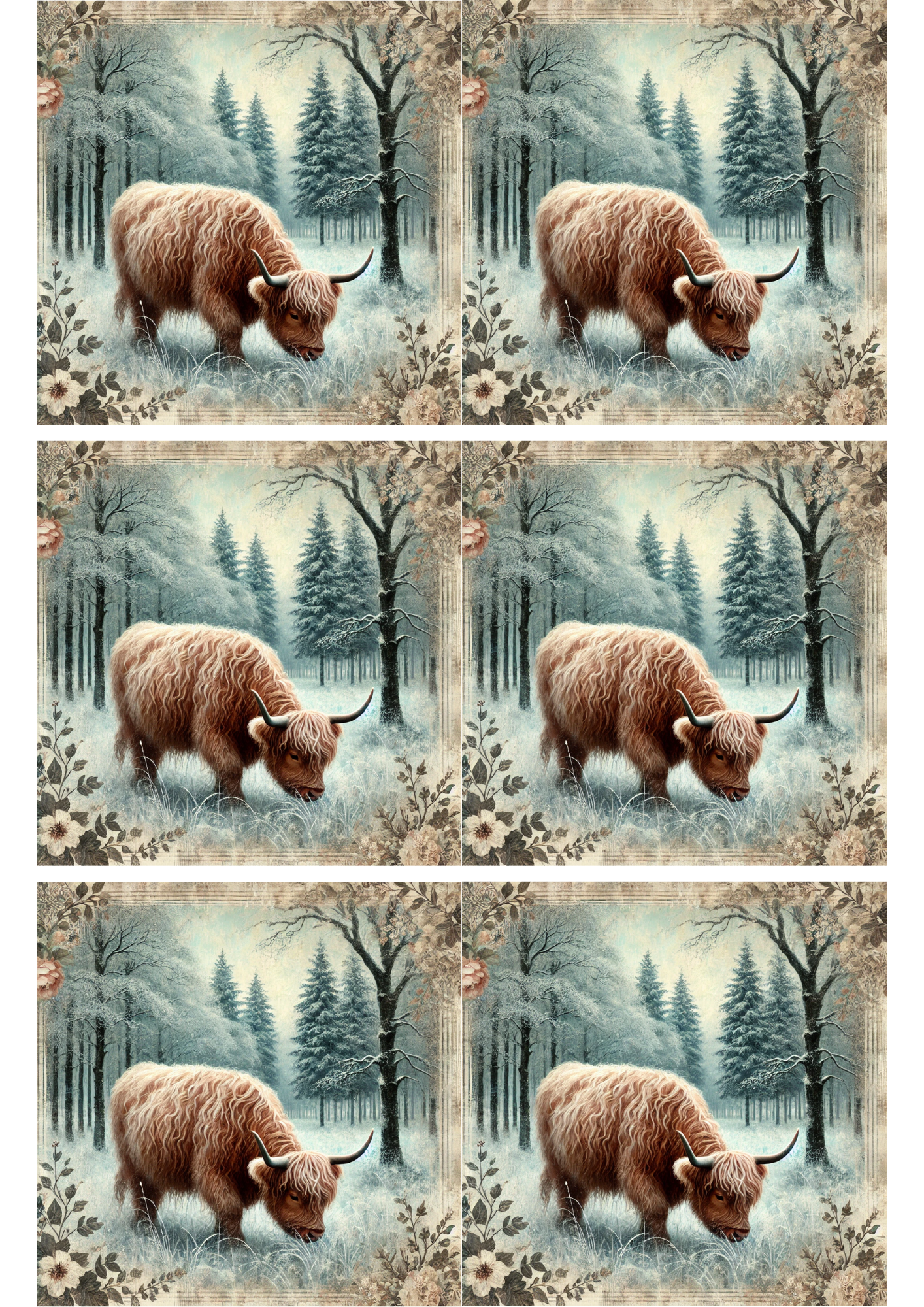 Rice Paper For Decoupage Highland Cow in Winter Collage Cat. No. 2833