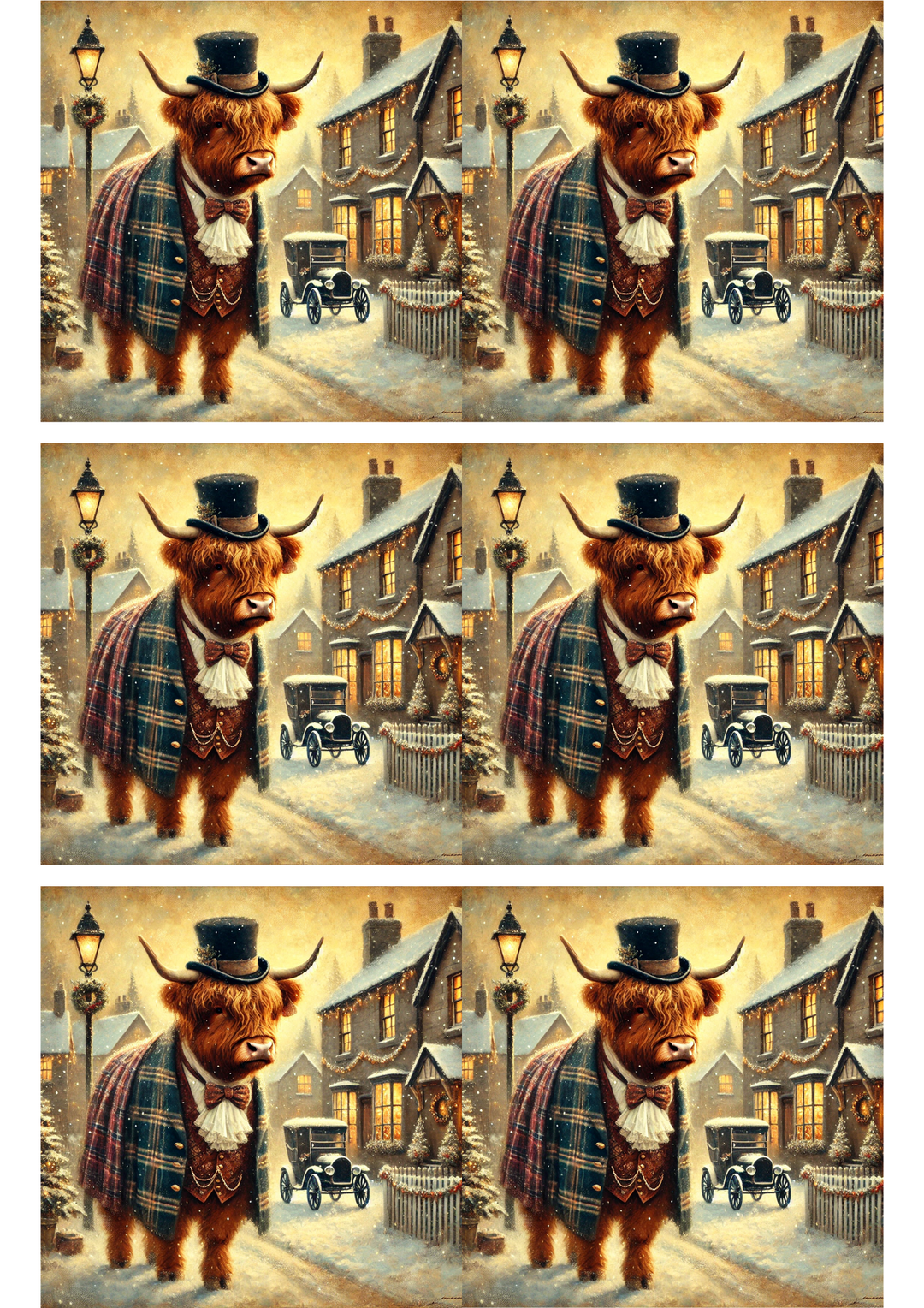 Reispapier für Decoupage, Highland Cow auf Weihnachtscollage, Kat. Nr. 3005