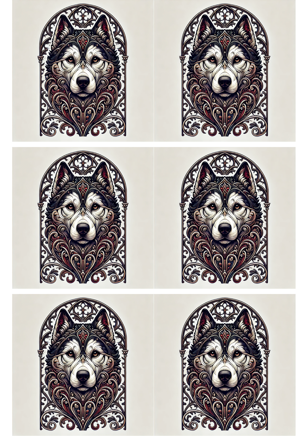 Rice Paper for Decoupage Huskey In Gothic Style Collage Cat. No. 1958