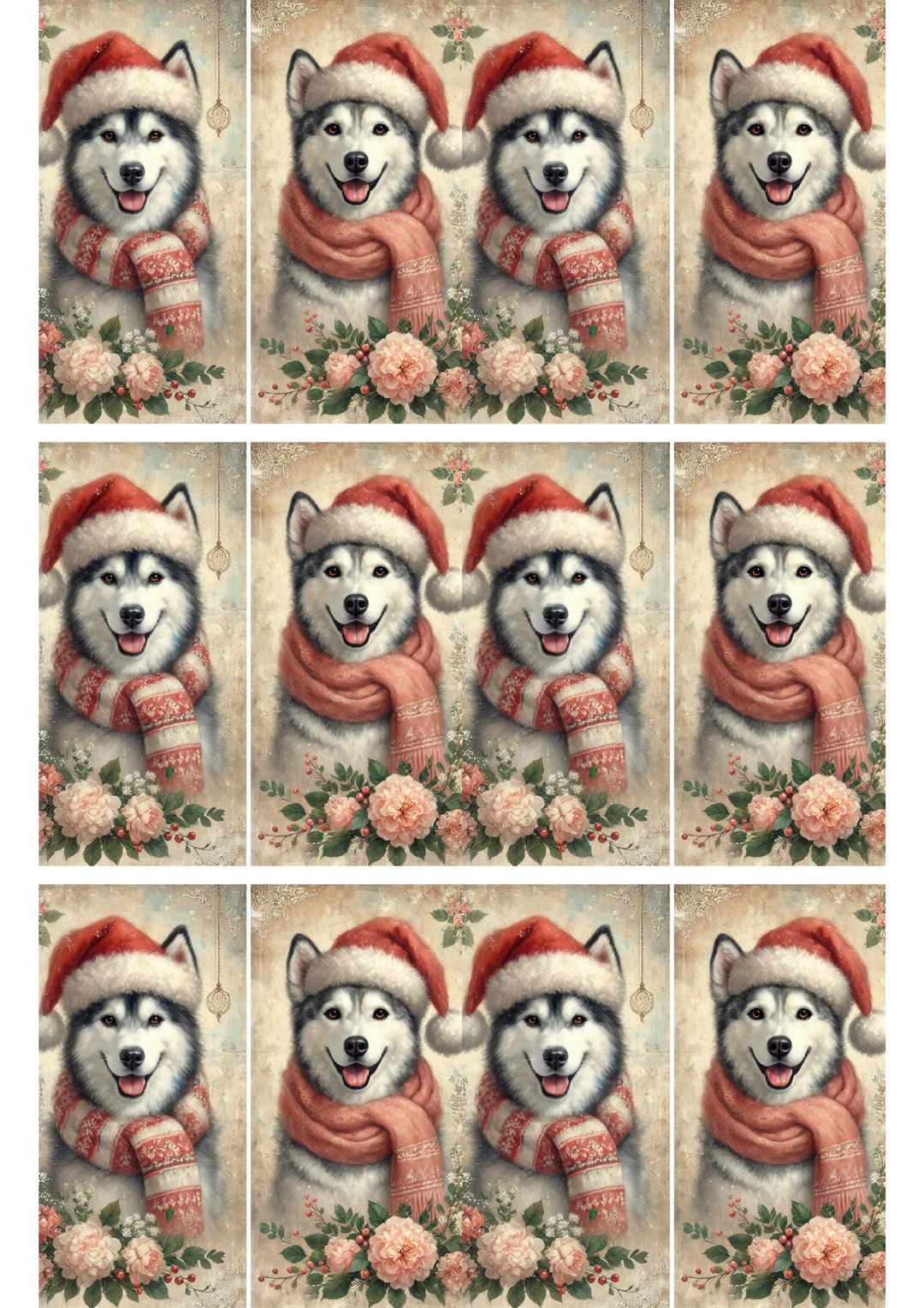 Rice Paper For Decoupage Two Huskies in Winter Schabby Chic Collage Cat. No. 2835