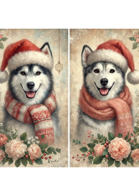 Rice Paper For Decoupage Two Huskies in Winter Schabby Chic Full Cat. No. 2836