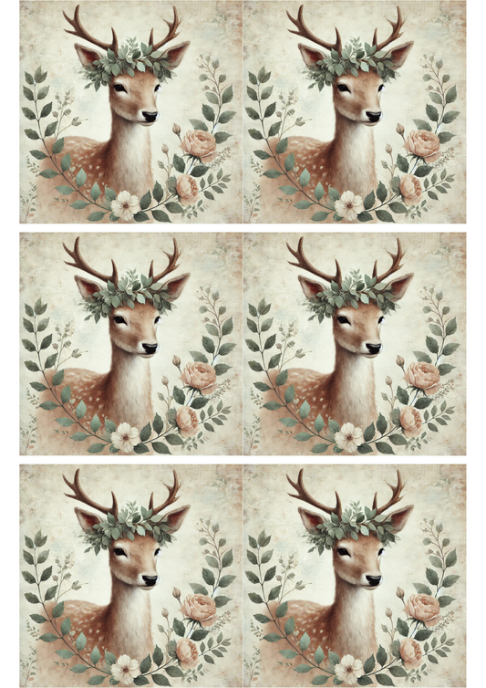 Rice Paper For Decoupage Deer And Bay Leaves Collage Cat. No. 2581