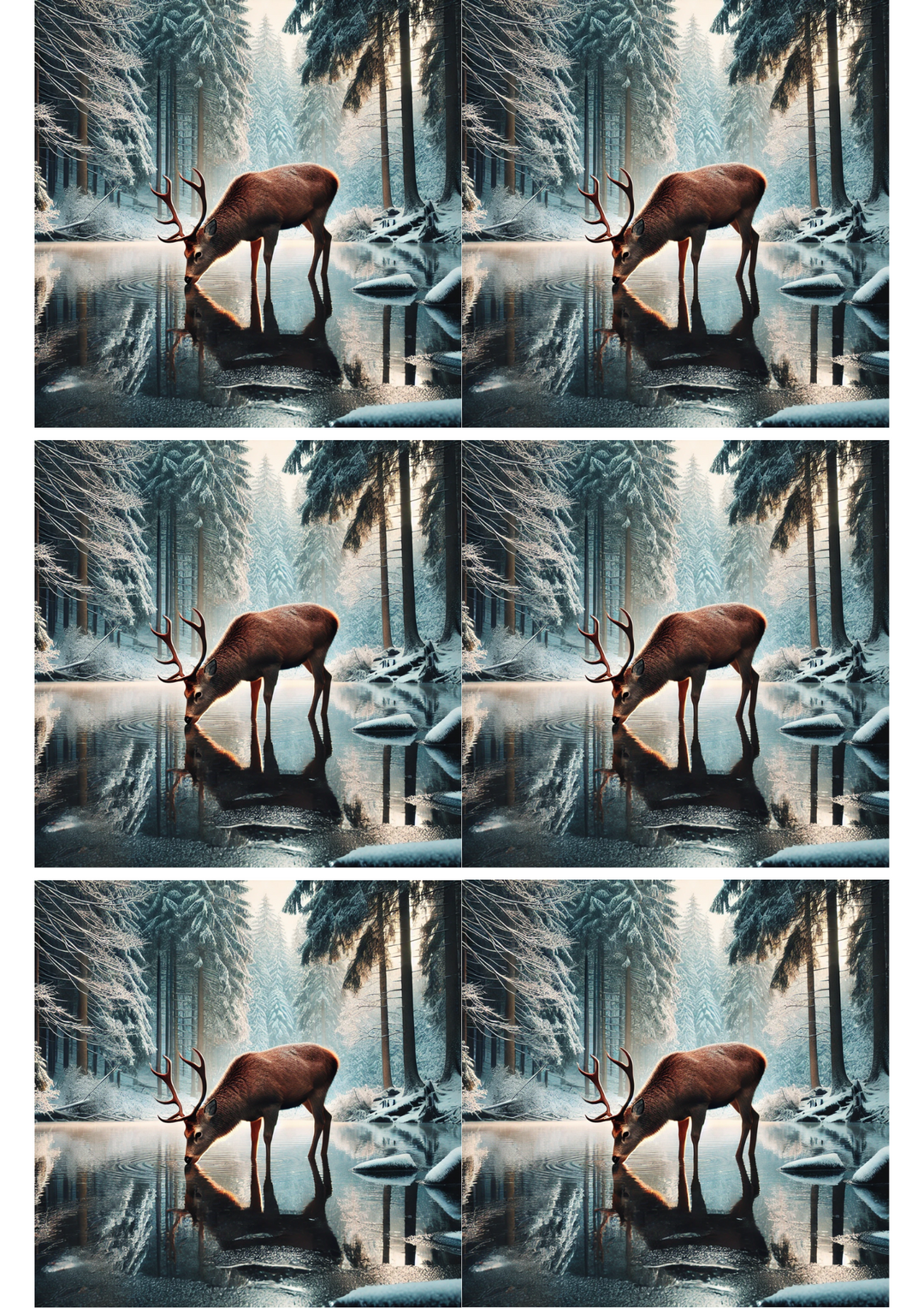Rice Paper for Decoupage Deer By The Stream In Winter Collage Cat. No. 1964