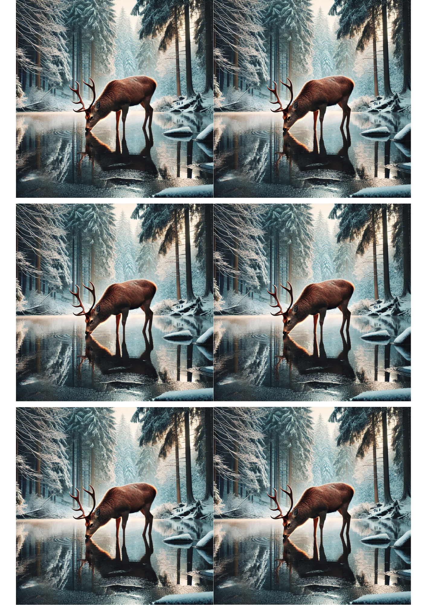 Rice Paper for Decoupage Deer By The Stream In Winter Collage Cat. No. 1964