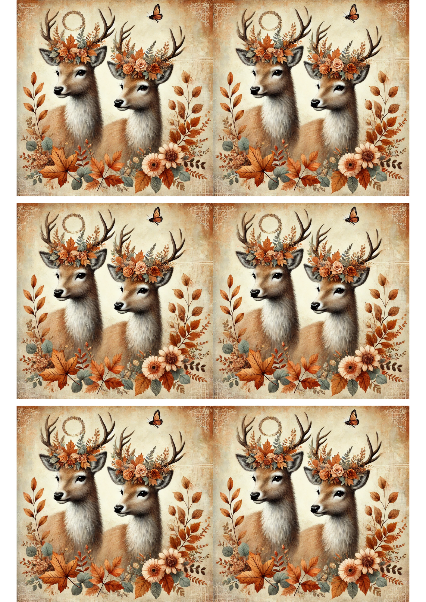 Rice Paper For Decoupage Deer in Autumn Collage Cat. No. 2583