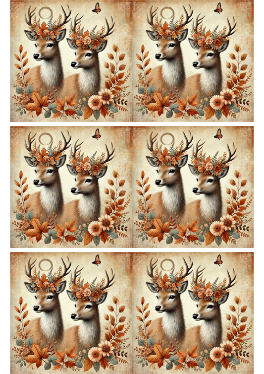 Rice Paper For Decoupage Deer in Autumn Collage Cat. No. 2583