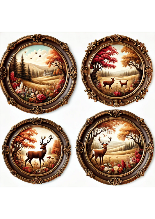 Rice Paper For Decoupage Deer In Round Frames Full Cat. No. 3014