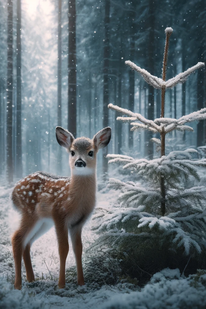 Reispapier für Decoupage Baby Reh im Winter 2 Voll Kat. Nr. 558